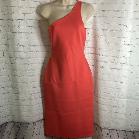 A.L.C. Colby Asymmetric Midi Dress Color Rouge (Pink, Coral, Orange) Sz Small - Picture 2 of 6